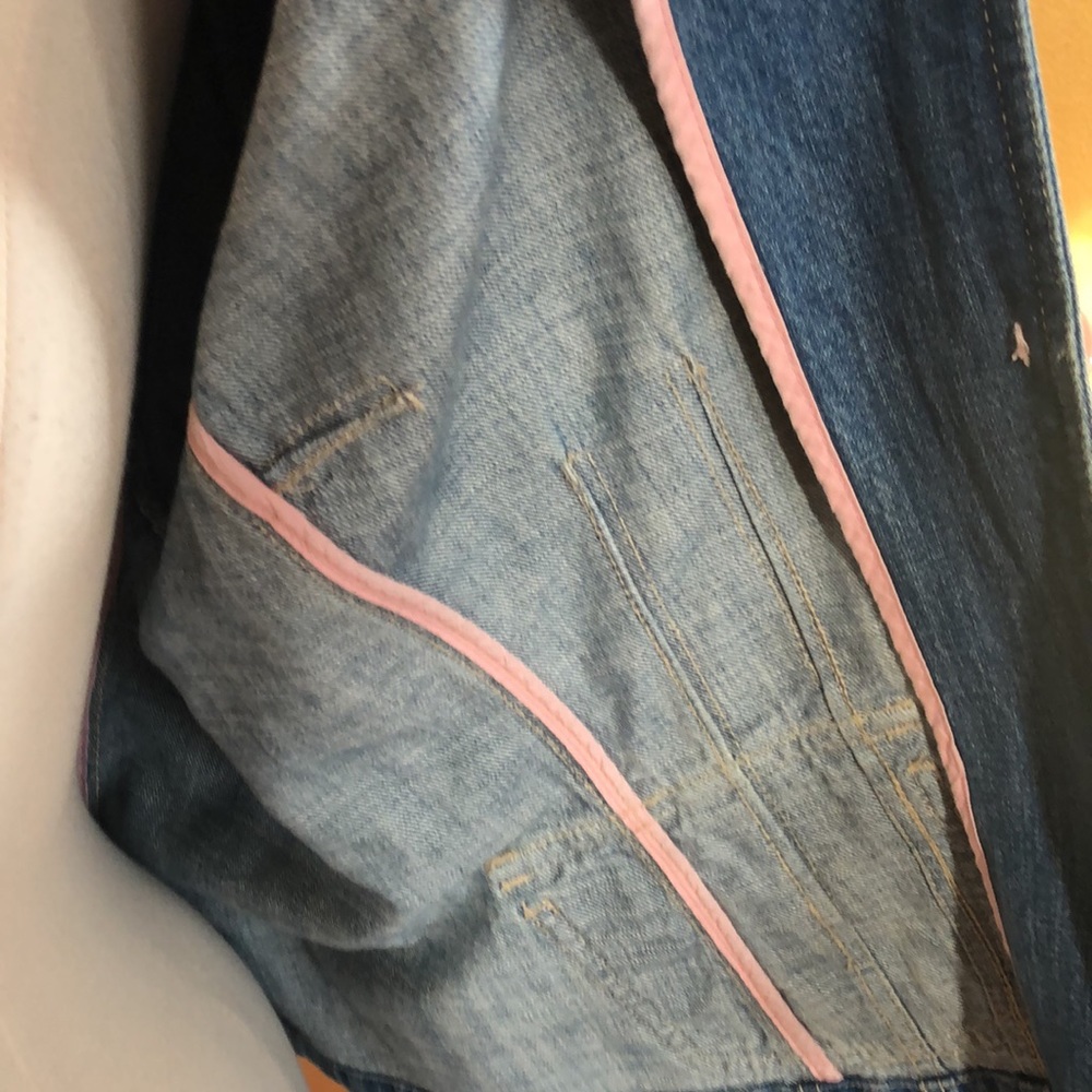 Venezia Blue Denim jacket with pink trim, buttons & pockets 100%Cotton Size14/16 - Picture 15 of 16
